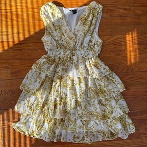 Size 8 Fairy H&M Floral Yellow Ruffle Layer Dress‎